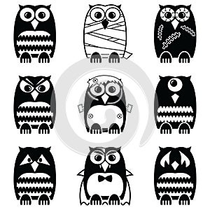 Halloween scary, spooky, mummy, cyclops, vampire. Monster, zombie owls