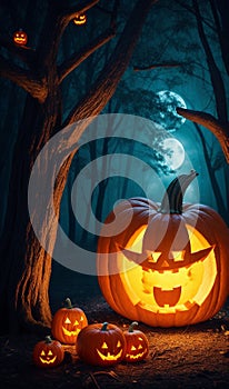 halloween scene, halloween background with pumpkin, scarry pumpkin