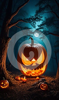 halloween scene, halloween background with pumpkin, scarry pumpkin
