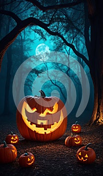 halloween scene, halloween background with pumpkin, scarry pumpkin