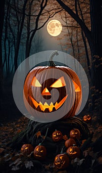 halloween scene, halloween background with pumpkin, scarry pumpkin