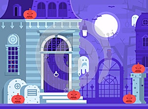 Halloween Scene with Haunted House