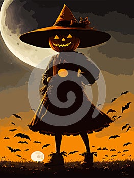 Halloween scene horror background with creepy pumpkins spooky halloween