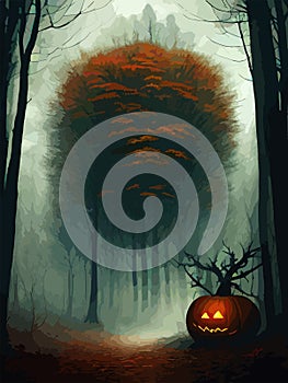 Halloween scene horror background with creepy pumpkins spooky halloween