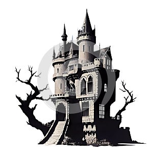 Halloween scene. Illustration of a spooky haunted ghost house