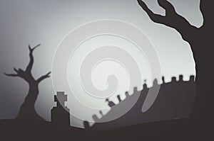 Halloween scene silhouettes graveyard