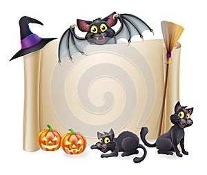 Halloween scroll sign and bat