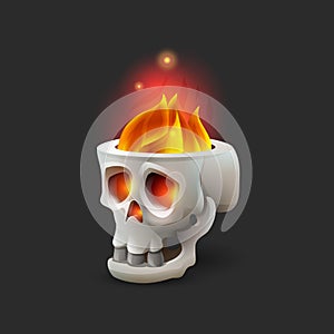 Halloween scull with flame on dark background.