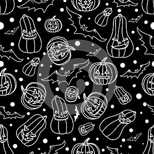 Halloween seamless background with bats,pumpkin, vector illustration