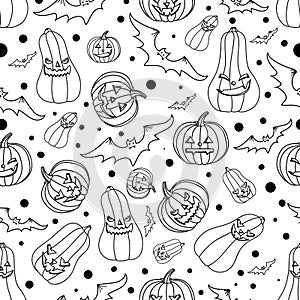 Halloween seamless background with bats,pumpkin, vector illustration