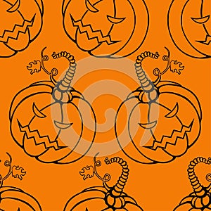 Halloween seamless orange background with pumpkins