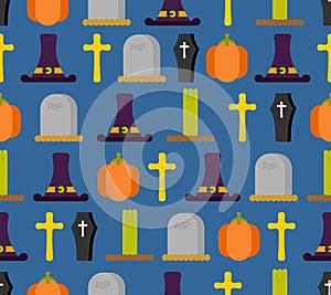 Halloween seamless pattern. Background for terrible holiday. hat