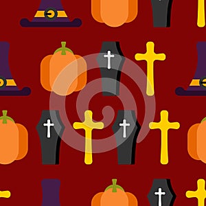 Halloween seamless pattern. Background for terrible holiday. hat