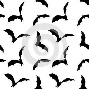 Halloween seamless pattern with bats. Vector black and white illustration