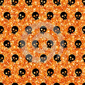 Halloween Seamless Pattern with Black Skulls