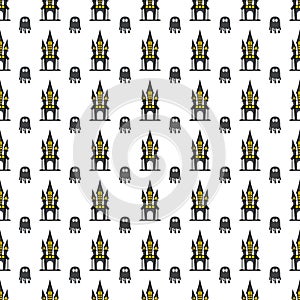 Halloween seamless pattern. Castle, web and ghost.