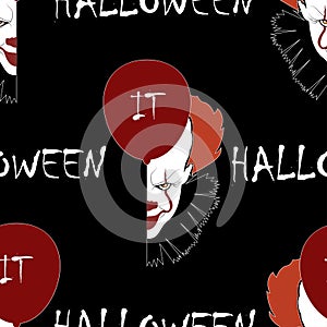 Halloween seamless pattern with clowns heads and balloons.Vector background for night party photo