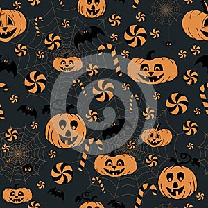 Halloween seamless pattern. Endless background with pumpkins