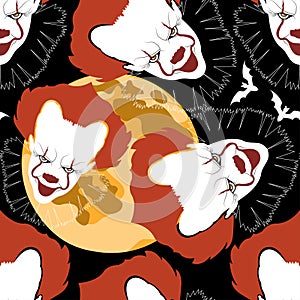 Halloween seamless pattern with moons and clowns heads.Vector background for night party photo