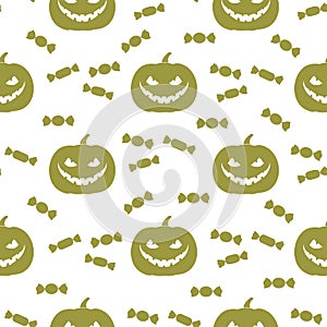 Halloween 2019 seamless pattern. Pumpkin, sweets