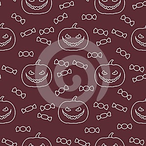 Halloween 2019 seamless pattern. Pumpkin, sweets
