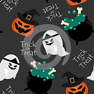 Halloween seamless pattern with pumpkin with witches hat