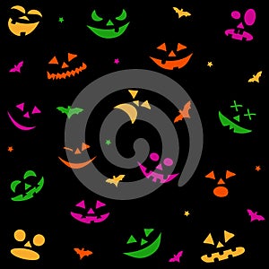 Halloween seamless pattern with pumpkins faces