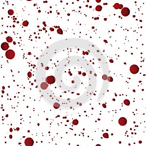 Halloween seamless pattern with red ink spots, drips and splashes that look like blood texture on white background.