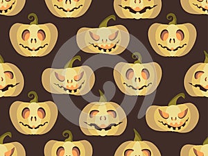 Halloween seamless pattern with scary pumpkins. Halloween background with creepy pumpkins for wrapping paper, print, fabric