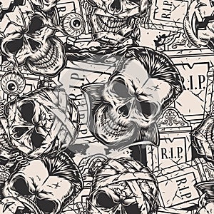 Halloween seamless pattern vintage monochrome