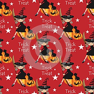 Halloween seamless pattern with young witch.