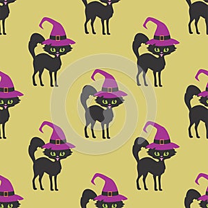 Halloween seamless patterns with black cats