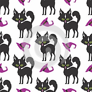 Halloween seamless patterns with black cats