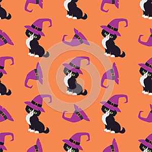 Halloween seamless patterns with black cats