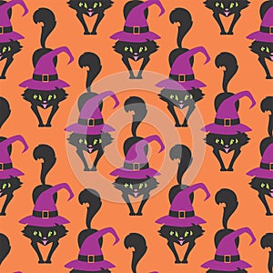 Halloween seamless patterns with black cats