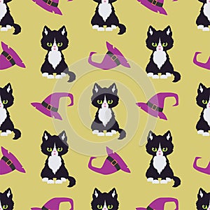 Halloween seamless patterns with black cats