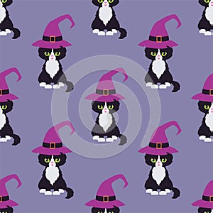 Halloween seamless patterns with black cats