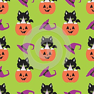 Halloween seamless patterns with black cats