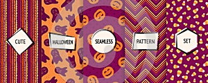 Halloween seamless patterns collection. Vector set of cute background textures