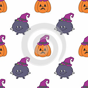 Halloween seamless patterns with cute characters