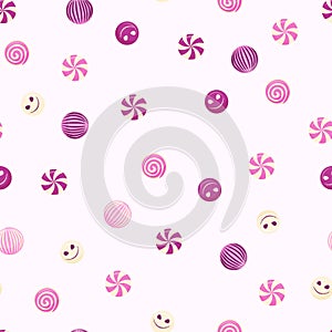 Halloween seamless patterns set. Seamless pattern of lollipops on a pink background