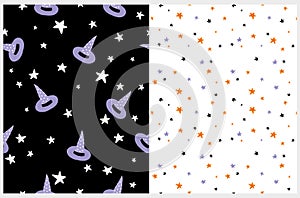 Halloween Seamless Vector Patterns with With Hats and Stars.