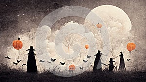 Halloween season festival haunted house ghost background. Digital painting.