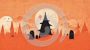 Halloween season festival haunted house ghost background. Digital painting.