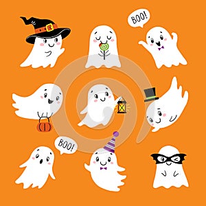 Halloween set of cute funny ghosts