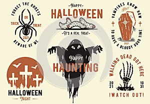 Halloween set of designs or collection of emblems for Halloween party and mystery night