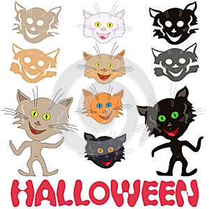 Halloween set of funny cats and feline masks