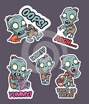 Halloween set of stickers with zombie