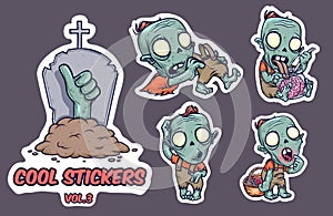 Halloween set of stickers with zombie. Vector