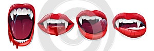 Halloween set vampire lips and mouth with fangs